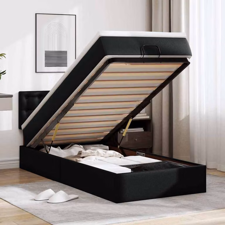 Letto Pouf vidaXL con Materasso in Similpelle Nero L: 100 cm, P: 200 cm, H: 88 cm
