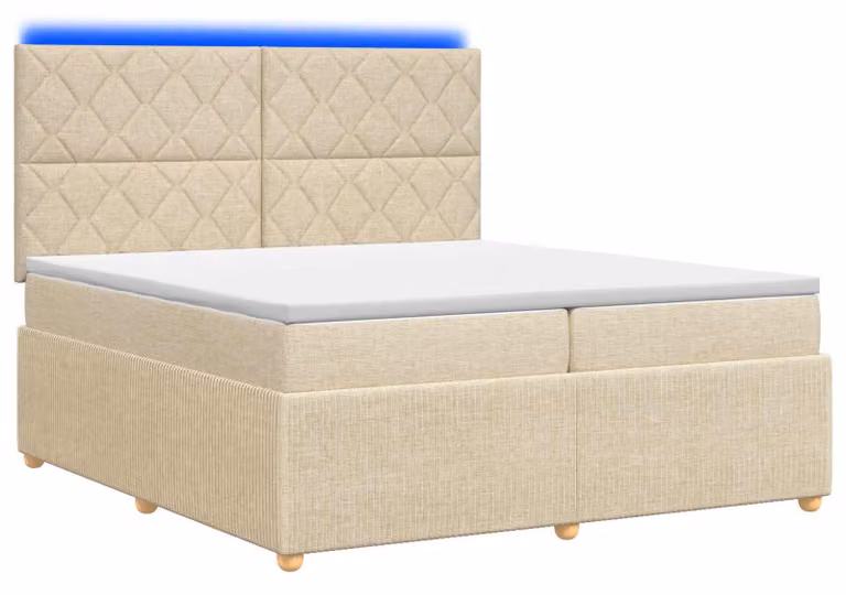 Letto boxspring LED con materasso Crema 200 x 200 cm Tessuto