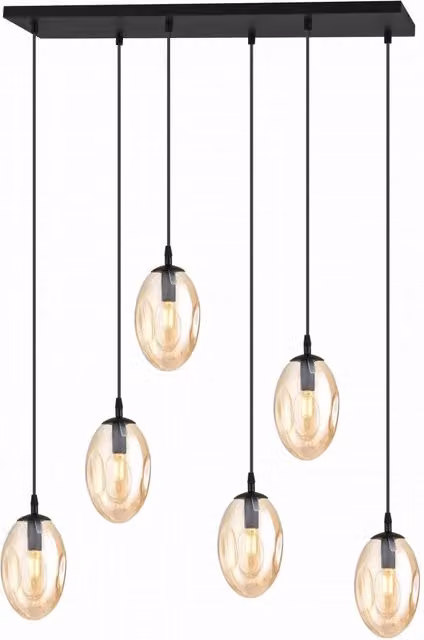 Lampadario Emibig Astral 6 luci E14 nero miele vetro
