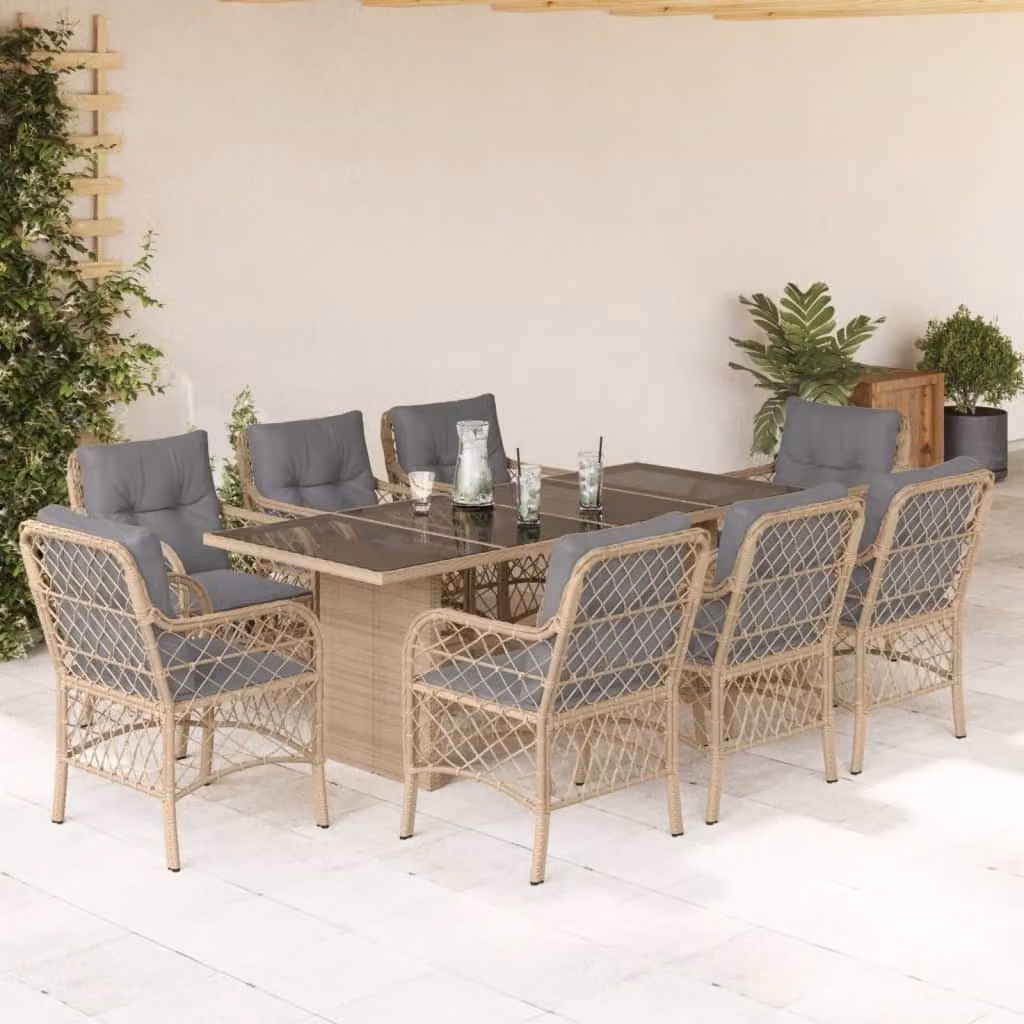 Maison Exclusive - Set Pranzo da Giardino 9 pz con Cuscini Beige Misto Polyrattan