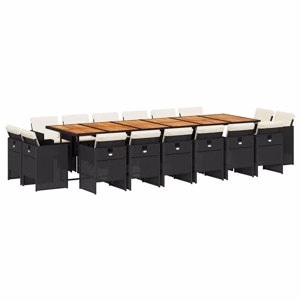 Set da pranzo da giardino vidaXL in polyrattan e legno di acacia con 17 pezzi e cuscini, colore nero, marrone o bianco – 2