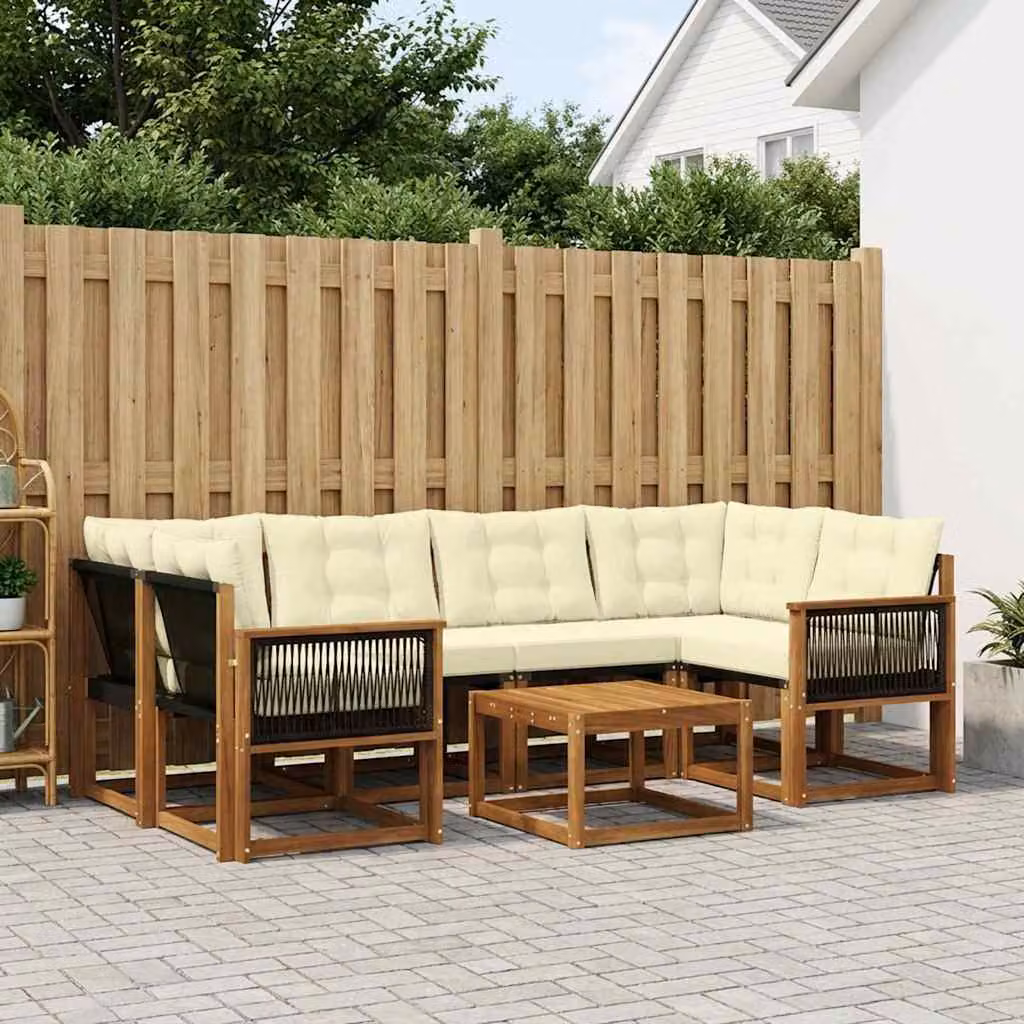 Set di divani da esterno vidaXL 7 pz in legno di acacia con tavolino e cuscini, colore beige e marrone