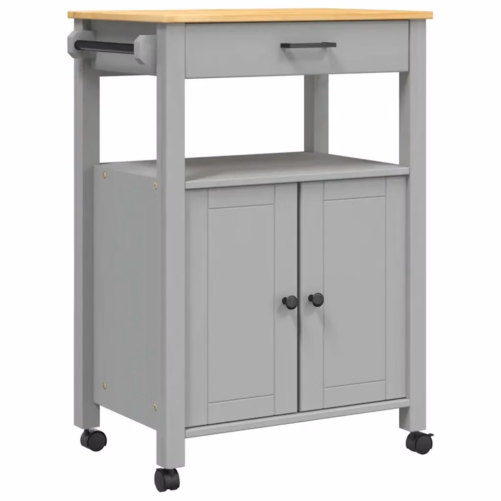 Carrello da cucina e scaffale MONZA Design Mania in legno massello di pino e metallo, colore grigio, L/P/H: 60 x 40 x 88,5 cm – 2
