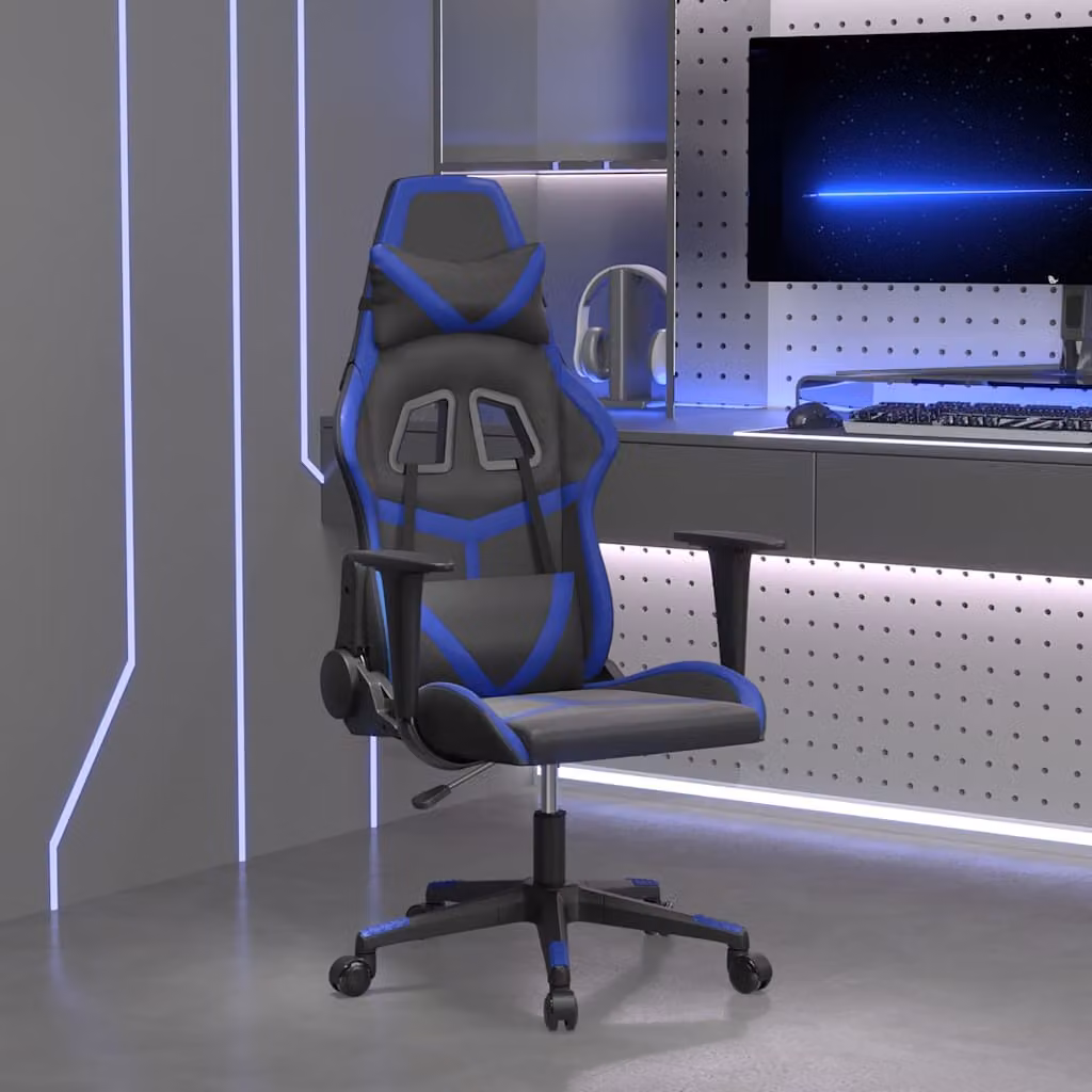 Sedia da Gaming vidaXL in Similpelle Nero e Blu con Poggiatesta e Ruote