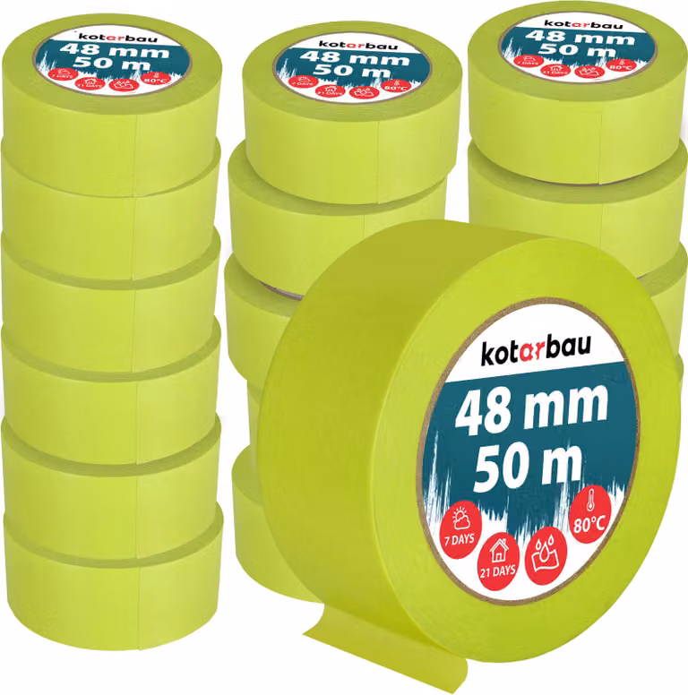 KOTARBAU® Set di 24 nastri per mascheratura al neon Nastro per mascheratura da 50 m Nastro per mascheratura da 48 mm Nastro per pittori Accessori per pittori Carta per mascheratura verde fluorescente Articoli per la pittura