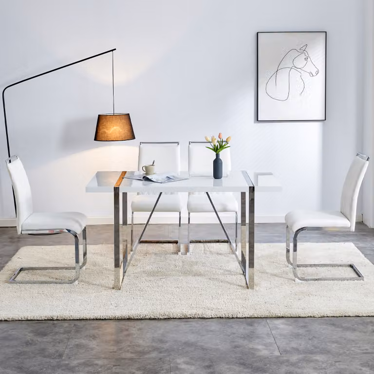 Sweiko Set di 2 sedie da pranzo moderne, schienale in ecopelle e lino, schienale alto imbottito, design dello schienale a righe orizzontali per sala da pranzo, cucina, sedia da ufficio per ospiti, bianco