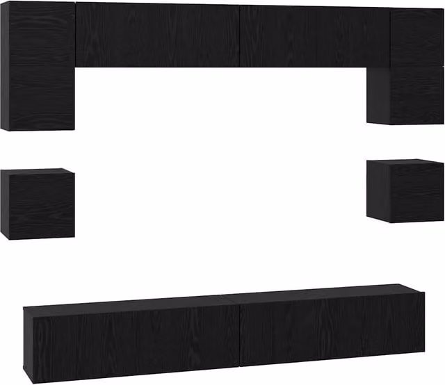 Set mobile TV 8 pz | Armadietto TV | Mobile Porta TV Rovere Nero Legno multistrato