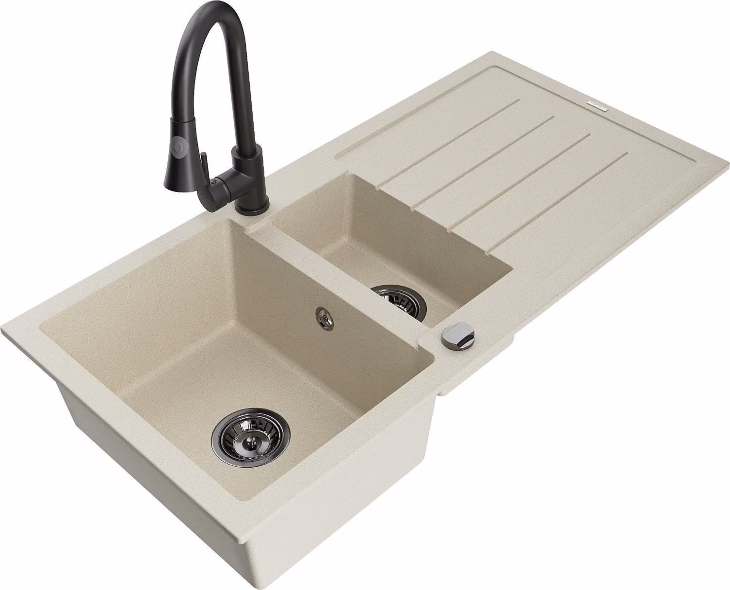 Mexen Andres lavello in granito 1,5 vasche con scolapiatti e rubinetto da cucina Elia, beige - 6515-69-670101-70