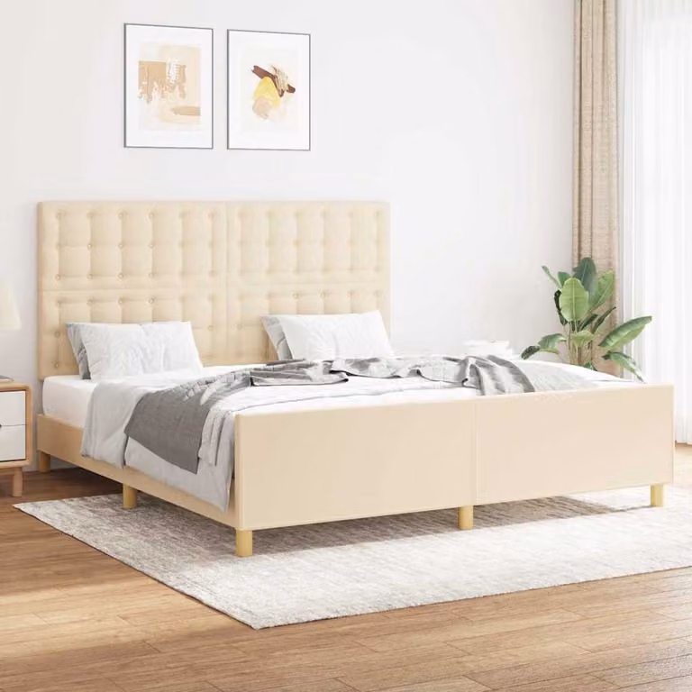 Giroletto senza Materasso vidaXL in Tessuto Beige e Legno di Larice L: 160 cm, P: 200 cm, H: 128 cm