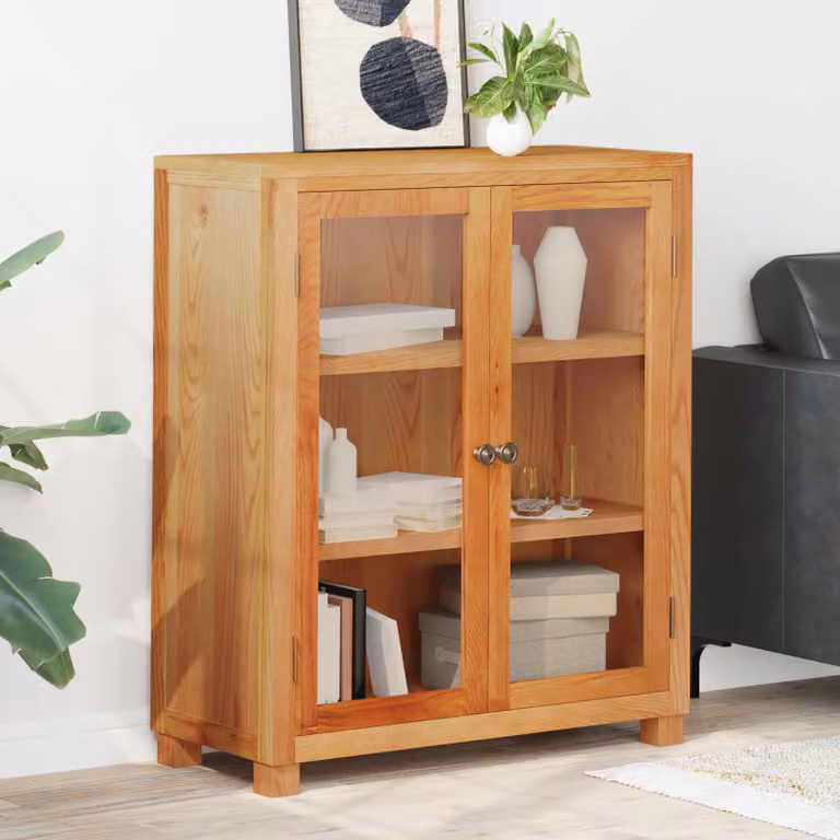 Armadietto moderno vidaXL in legno di quercia e pino marrone con ante in vetro, L: 80 cm, P: 35 cm, H: 95 cm