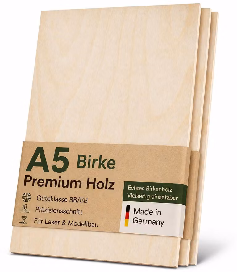 AUPROTEC, pannello multistrato in legno di betulla, 5 pezzi, spessore 5 mm, formato A5 (148x210 mm), qualità industriale
