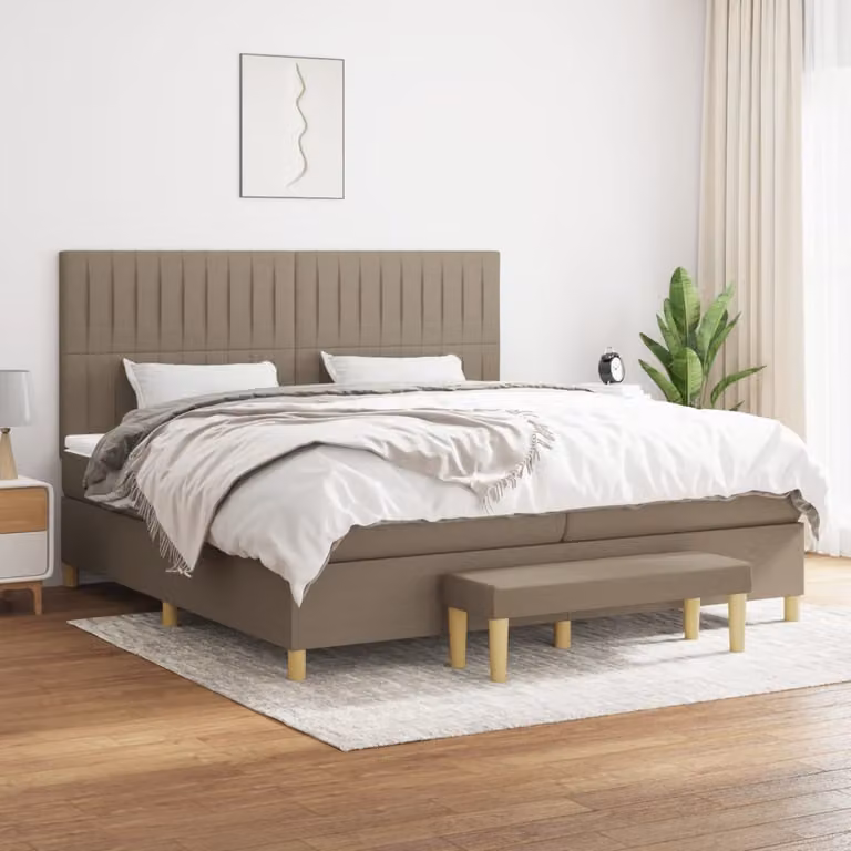 vidaXL Letto Ibrido con Giroletto a Molle e Materasso in Tessuto Beige e Bianco L/P/H: 200 x 200 x 28 cm
