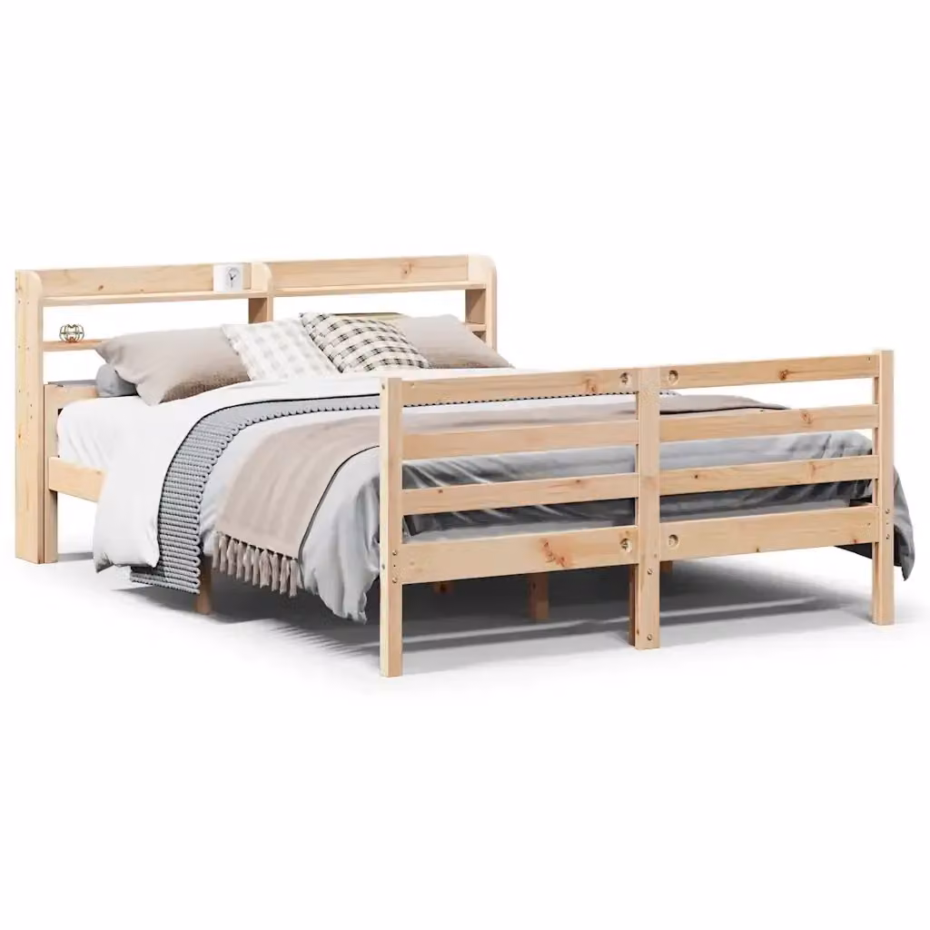 Letto con Testiera in Legno Massello di Pino Rustico Beige VIDAXL L: 211.5 cm, P: 145.0 cm, H: 82.0 cm – 2