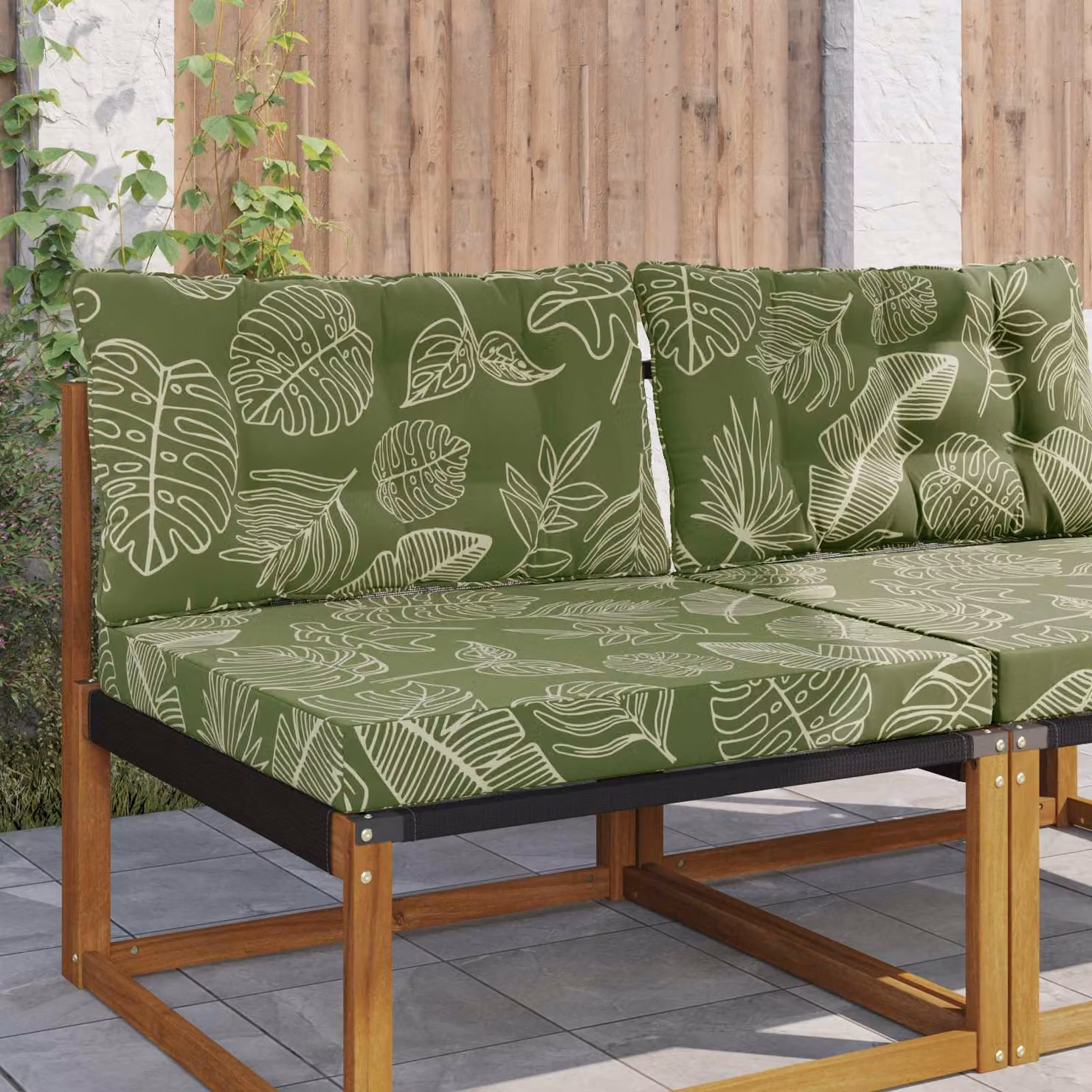 vidaXL Cuscino per divano da esterno verde con design floreale in poliestere e fodera rimovibile L: 68,5 cm, P: 68,5 cm, H: 80 cm