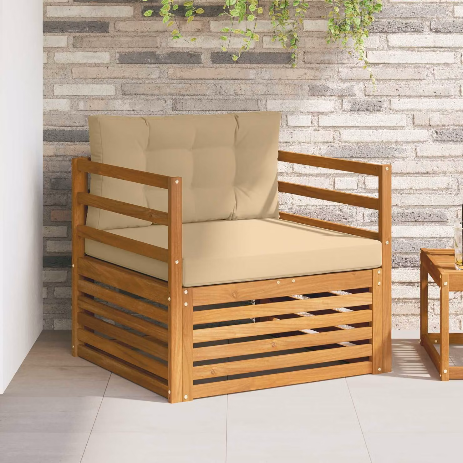 Divano da esterno moderno vidaXL in legno di acacia massello con cuscini beige e marrone