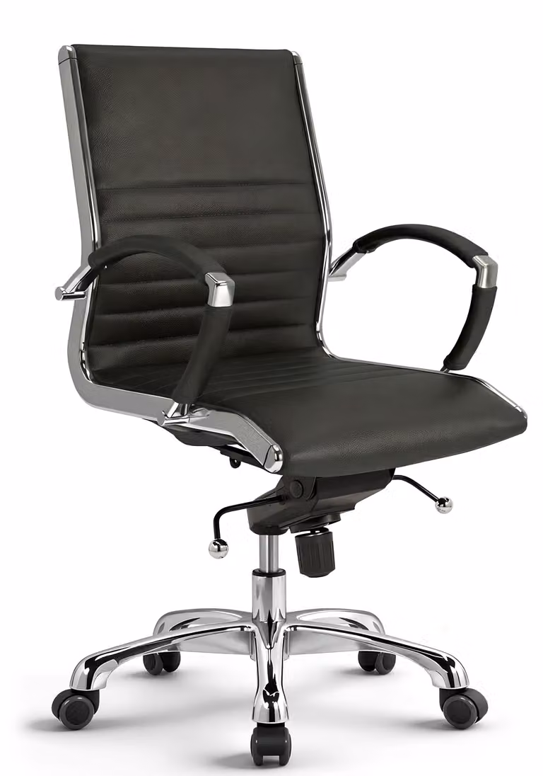 VERSEE Montreal sedia da ufficio in pelle nera - sedia girevole ergonomica e sedia da scrivania, comoda per lunghi periodi di seduta, robusta sedia girevole con una capacità di carico fino a 150 kg