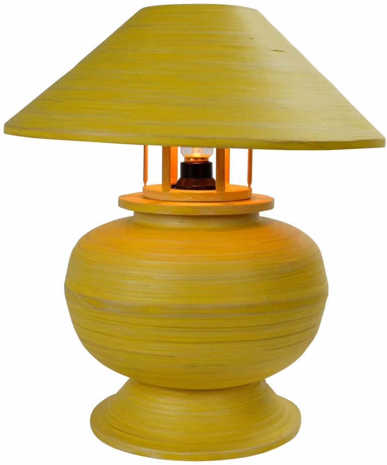 Fine Asianliving Lampada da tavolo in bambù a spirale fatta a mano giallo 37x37x40cm