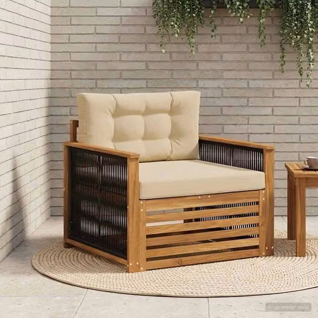 Divano centrale da esterno moderno vidaXL in legno di acacia con cuscini beige – 1