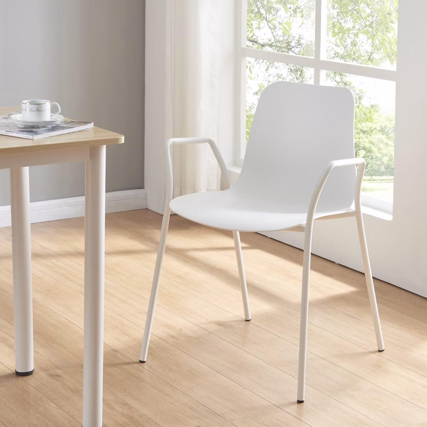 Sedia da pranzo 'Kankaanpää' metallo plastica 80 x 57,5 x 52 cm bianco