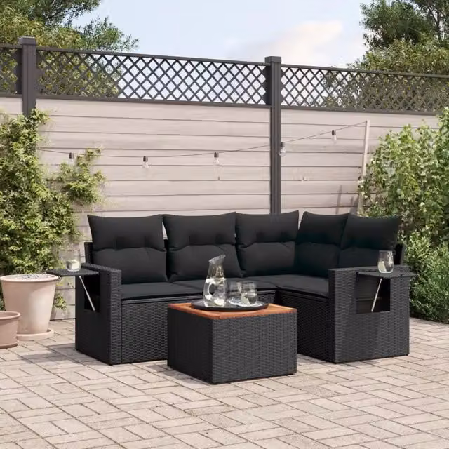 Set Divani da Giardino 5 pz con Cuscini in Polyrattan Nero 3256874