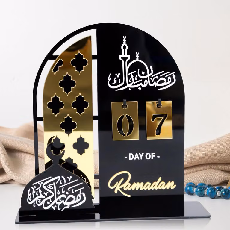 Calendario del Ramadan 2025, in acrilico, con conto alla rovescia di 30 giorni, ideale per la decorazione della tavola, design a volta