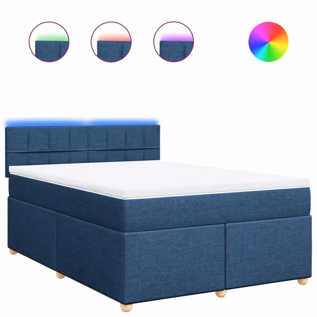 vidaXL Letto Ibrido con Giroletto a Molle e Materasso Blu e Bianco in Tessuto L/P/H: 200 x 140 x 76,5 cm – 2
