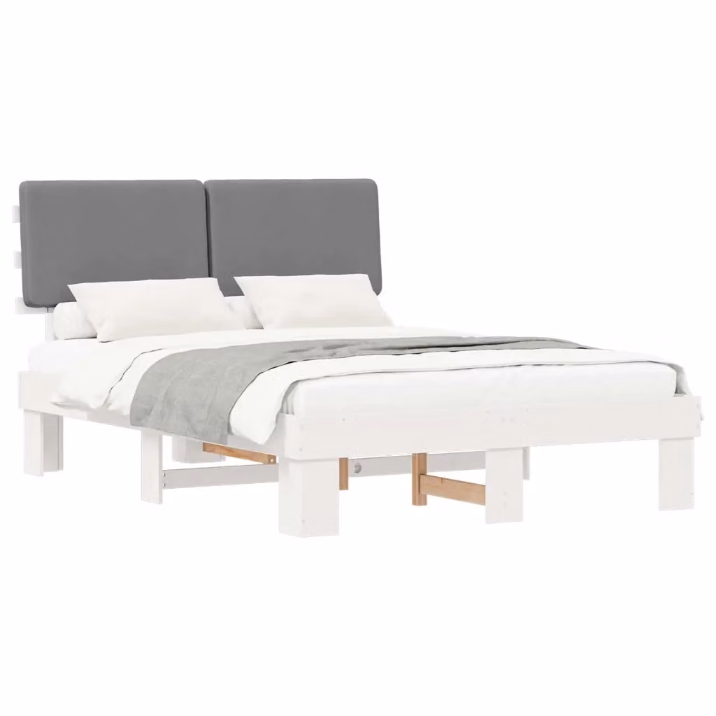 Letto con Testiera Rivestita vidaXL in Legno di Pino e Tessuto Grigio 150 x 200 cm – 2
