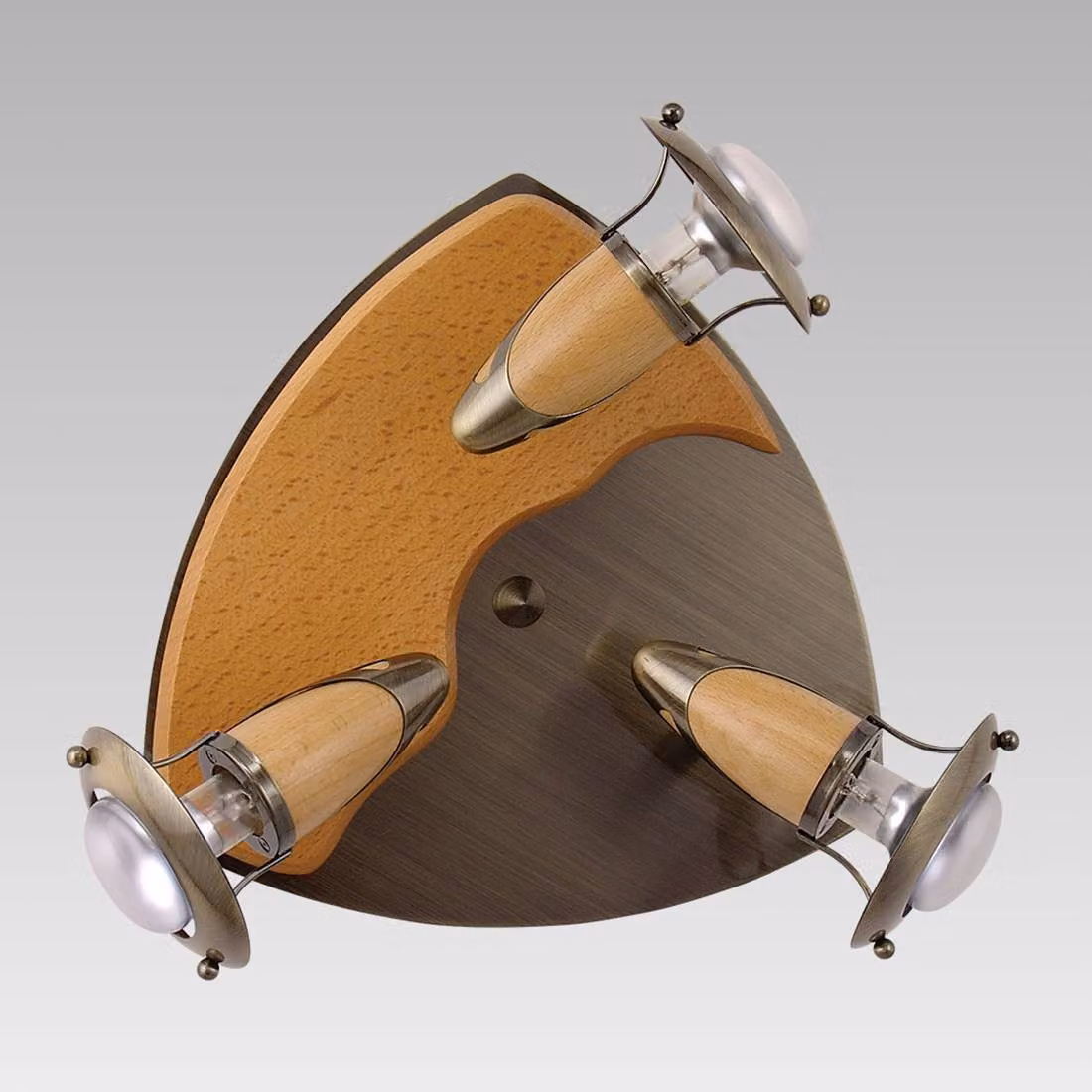 Plafoniera ZEUS 3xE14/R50/40W, ottone satinato antico/legno chiaro L: 260, L: 130, H: 260, attacco E14/R50, dimmerabile