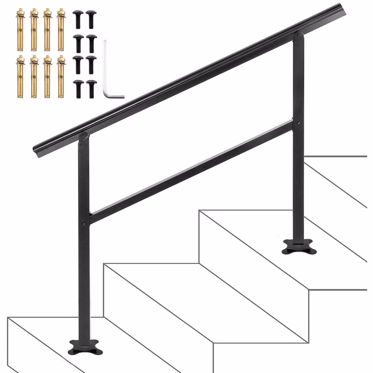 SucceBuy Corrimano da esterno 48×35,5 pollici, alluminio, regolabile da 0 a 45 gradi, nero