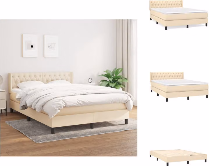 vidaXL Letto a molle con materasso crema 140x190 cm in tessuto - Letti e strutture letto