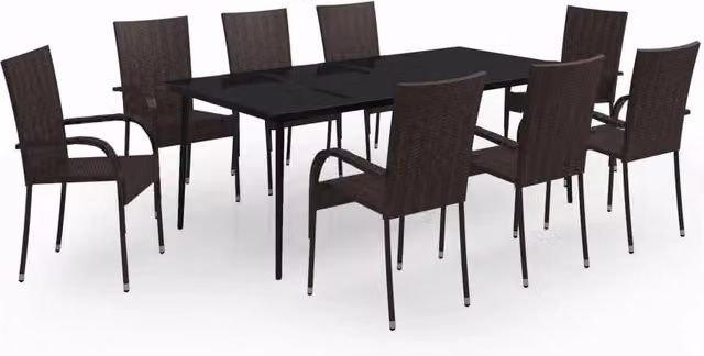 Set da pranzo da giardino Outsunny in polyrattan con tavolo rettangolare in vetro e 9 pezzi marrone e nero – 1