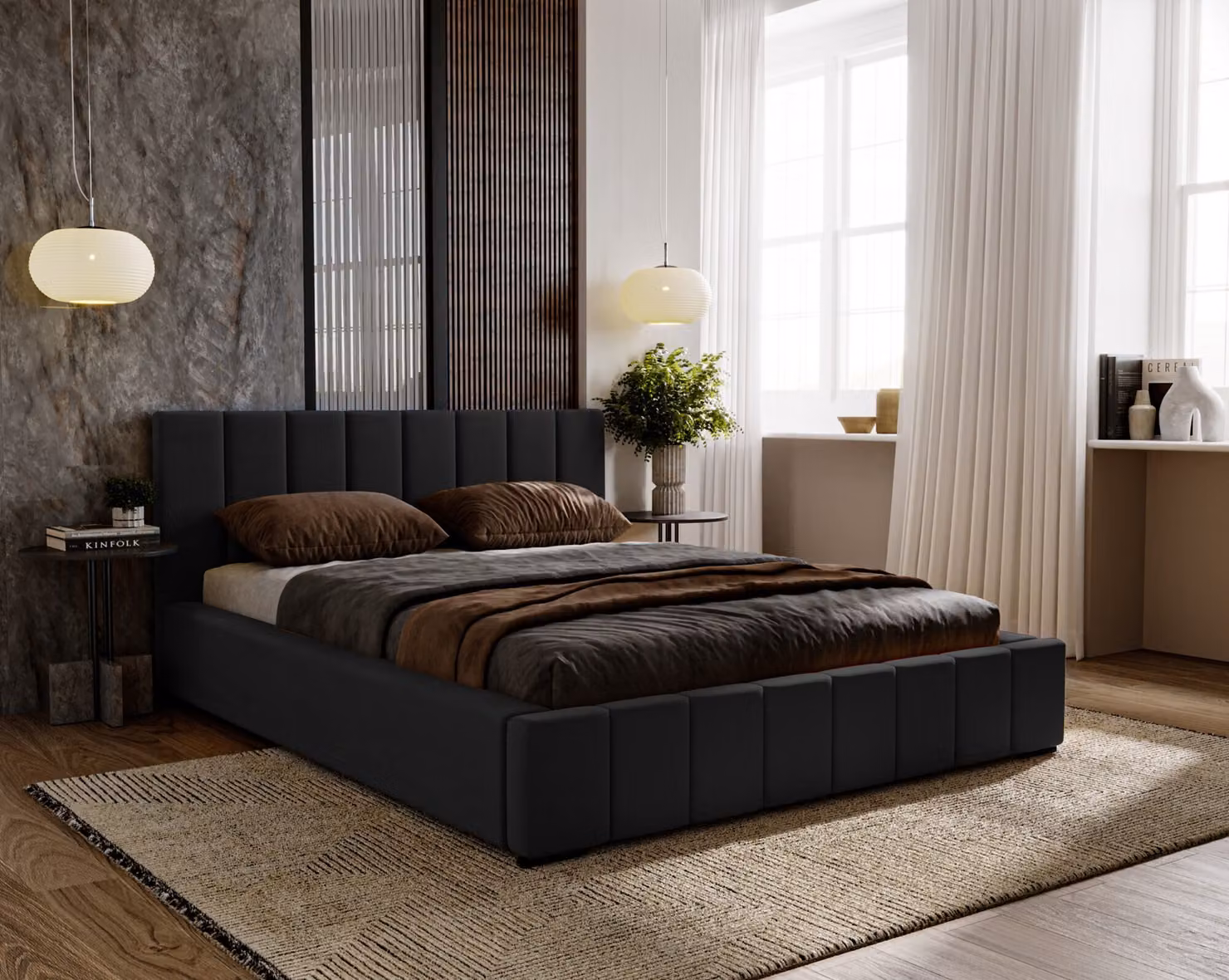 Letto imbottito Nero con materasso a molle insacchettate Salsa incluso, 140x200 cm, letto matrimoniale con contenitore e rete a doghe in legno, tessuto in velluto: nero