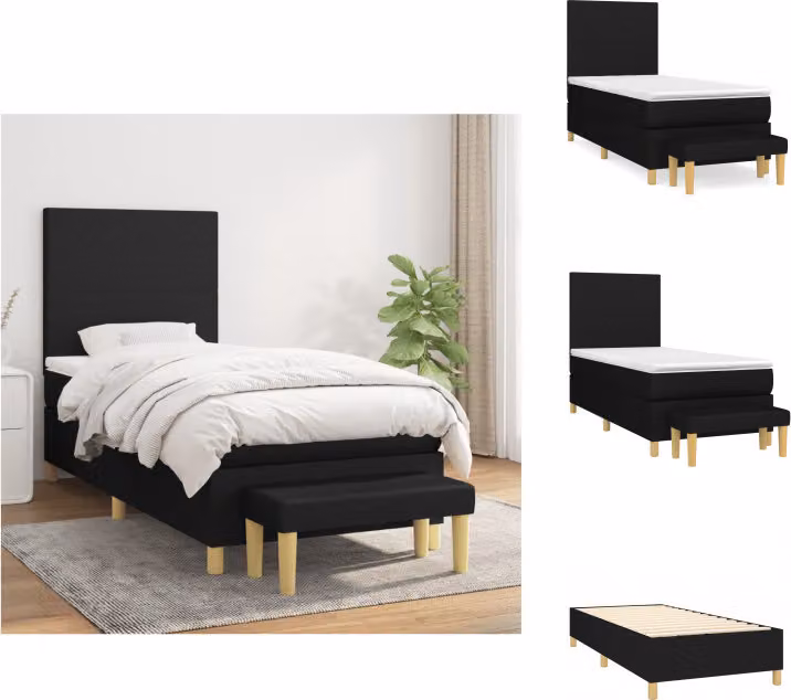 vidaXL Letto a molle con materasso nero 80x200 cm in tessuto - Letti e strutture letto