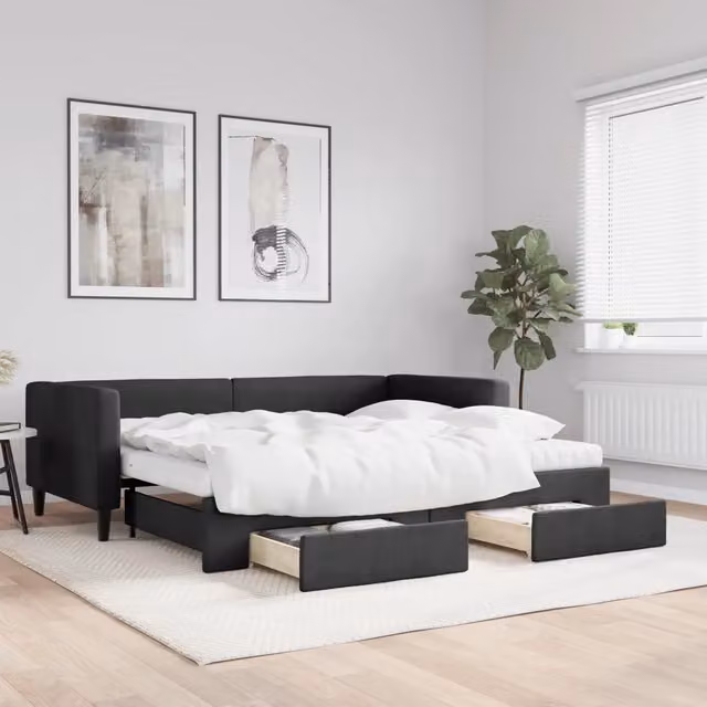 Divano Letto Estraibile vidaXL con Cassetti Nero in Tessuto per Soggiorno e Camera da Letto L/P/H: 223 x 90 x 68 cm – 1
