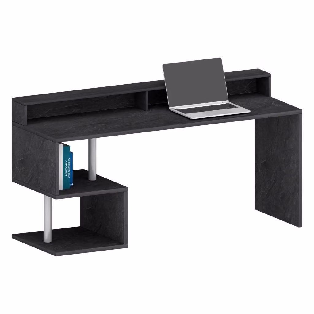 Scrivania Aurigo DMORA con ripiani portaoggetti, Scrittoio ufficio moderno in MDF color Antracite, L: 180 cm, P: 92,5 cm, H: 60 cm – 2