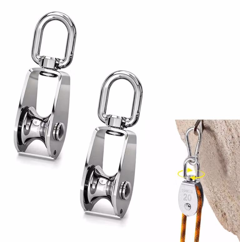 Set di 2 carrucole doppie in acciaio inossidabile 304, dimensioni 70x30 mm, capacità massima di 75 kg