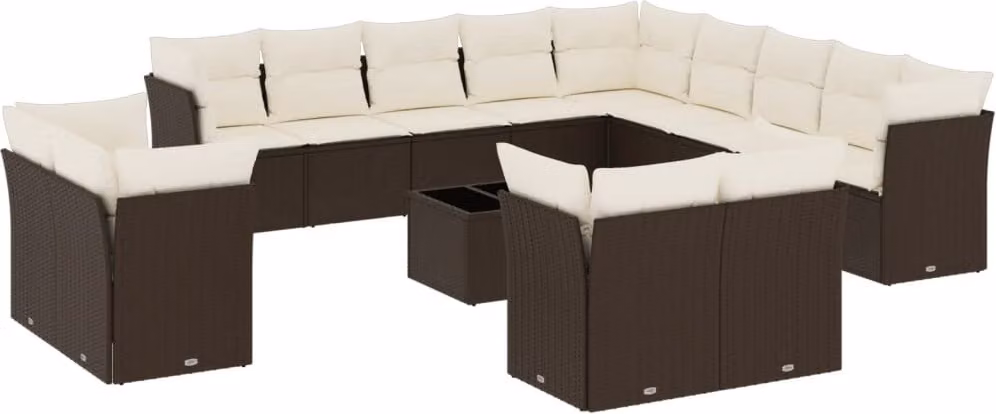 Set Divani da Giardino 14pz con Cuscini in Polyrattan Marrone