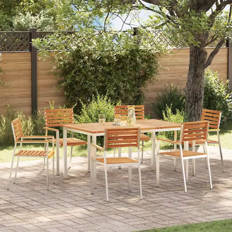 Set da pranzo per giardino e terrazzo vidaXL in legno di acacia e acciaio inossidabile, 7 pezzi, marrone