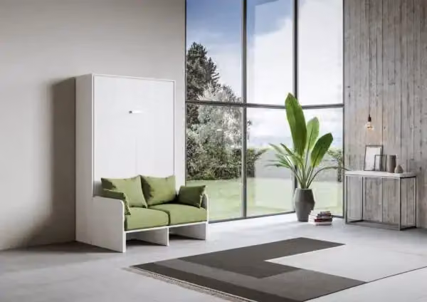 Letto a scomparsa una piazza e mezzo Kentaro Itamoby con divano bianco e verde – 2