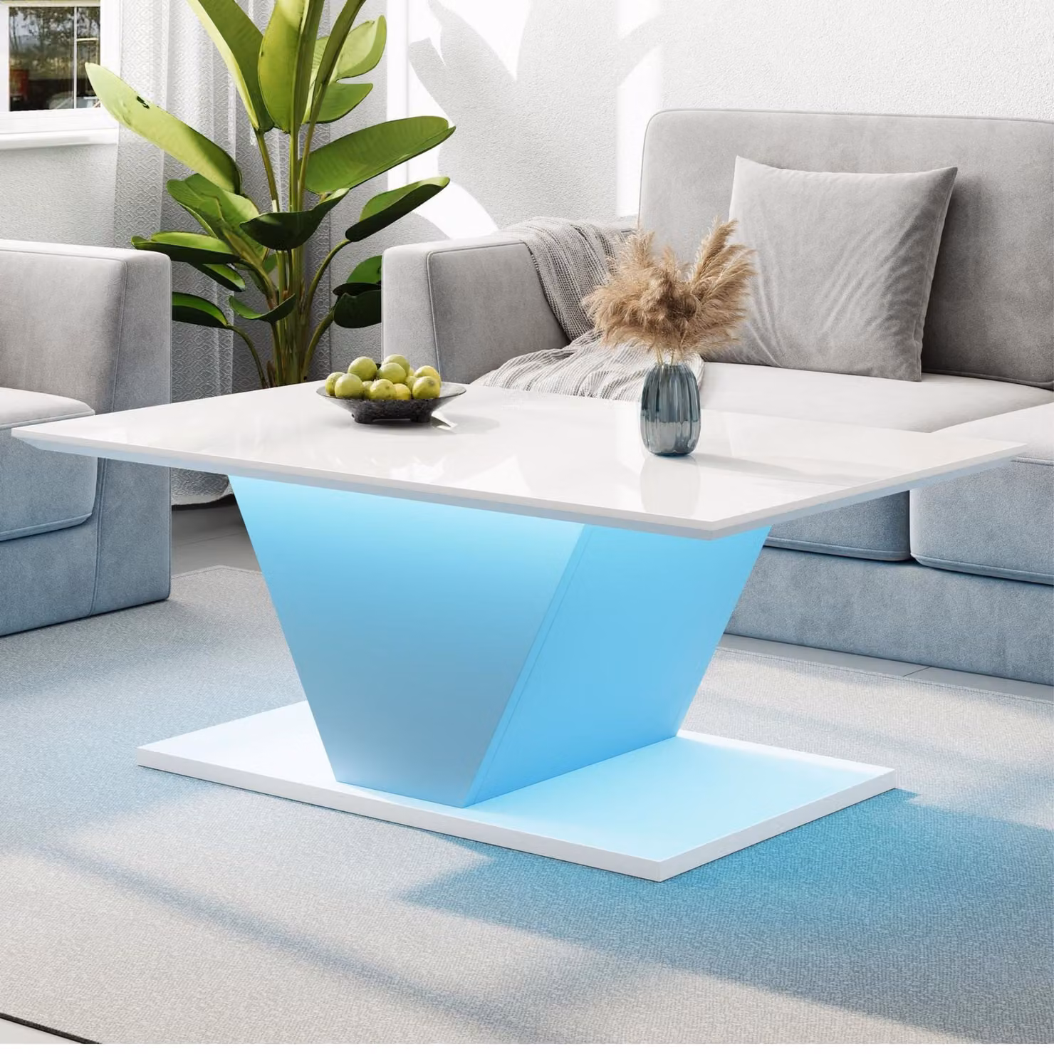 Tavolino da salotto moderno bianco con piano laccato lucido e design rettangolare L: 100 cm, P: 50 cm, H: 46 cm – 2