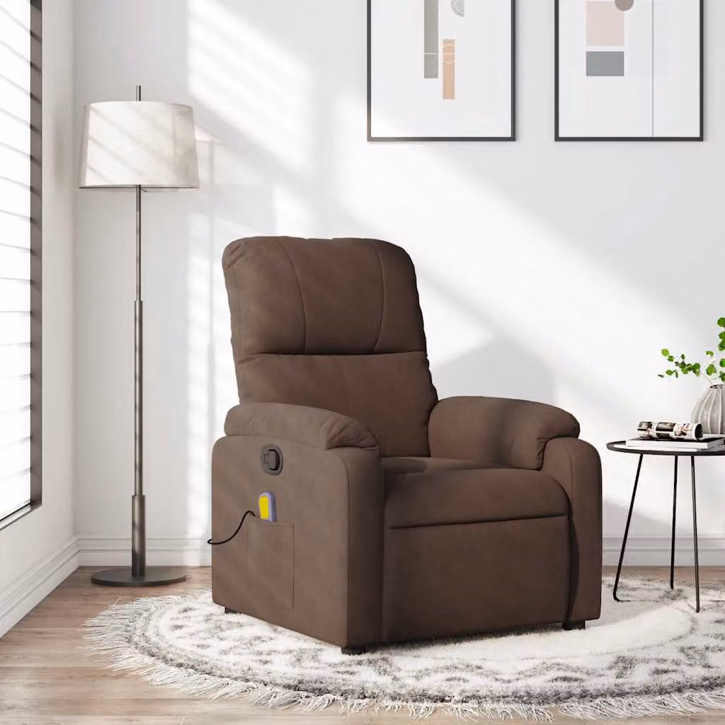 vidaXL Poltrona reclinabile relax in microfibra marrone con braccioli