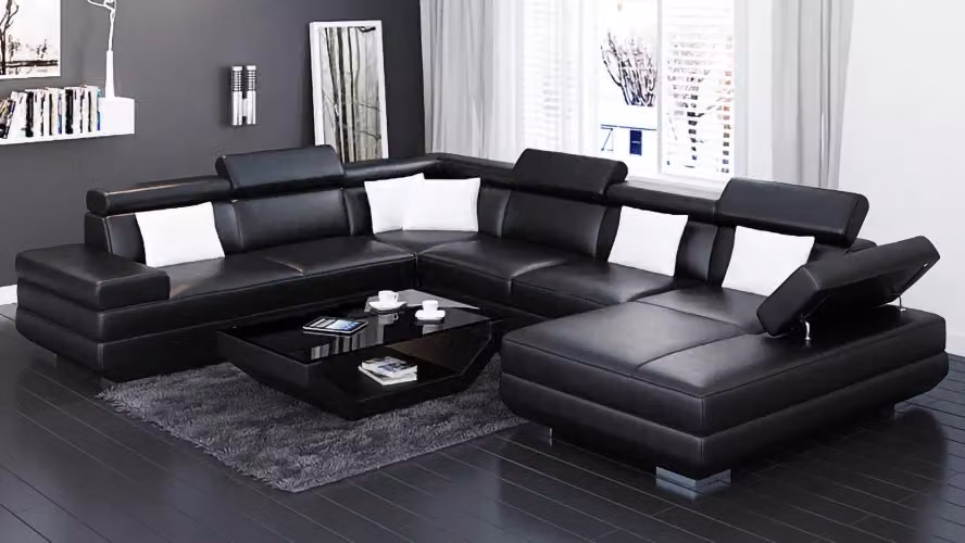 Ecksofa Wohnzimmer Design Moderne Eckcouch Lederpolster Couch Sofa U-Form Möbel