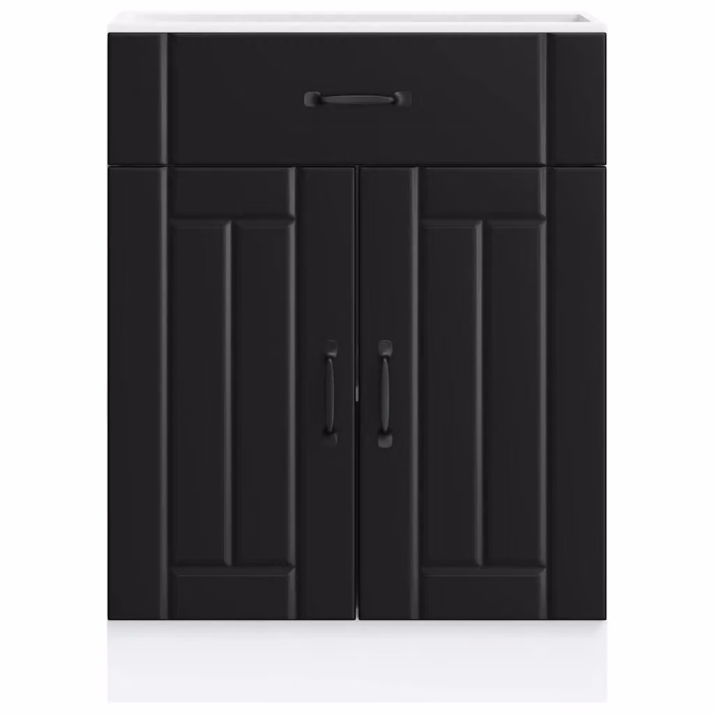 Mobile da cucina moderno HELLOSHOP26 in legno composito nero opaco con ante e cassetti L: 60 cm, P: 46 cm, H: 81,5 cm – 2