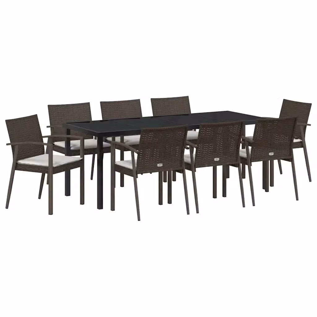 Set da pranzo per giardino e terrazzo vidaXL in polyrattan marrone e nero, 9 pezzi – 2