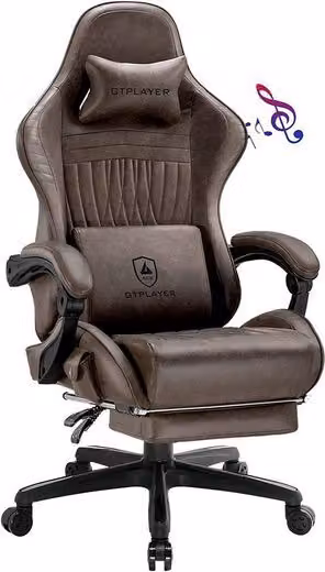 GTPLAYER Sedia da gioco ACE PRO, sedia da ufficio ergonomica con braccioli inclinabili e poggiapiedi, altoparlanti Hi-Fi, atmosfera sonora impressionante, marrone chiaro