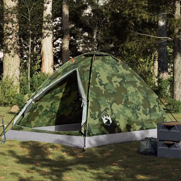 vidaXL Tenda da Campeggio a Cupola per 4 Persone, Impermeabile, Verde Mimetica