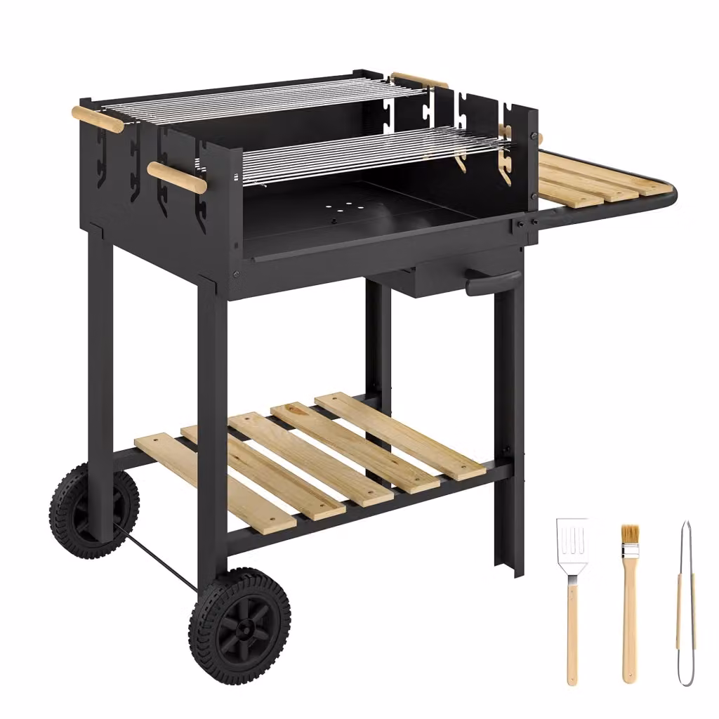 Carrello Barbecue con Griglia a Carbone Zephmum, Colore Nero, L: 99,5 cm, P: 58 cm, H: 82 cm – 2
