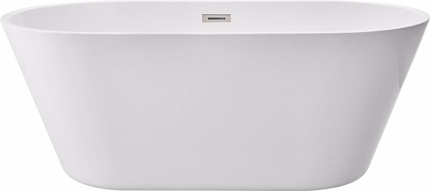 SucceBuy Vasca da bagno freestanding in acrilico, design moderno, 150 x 75 x 58 cm, capacità 230 litri, ovale con troppopieno e scarico in nichel spazzolato, ideale per bagni rilassanti, bagni di ghiaccio o docce in bagno, bianco