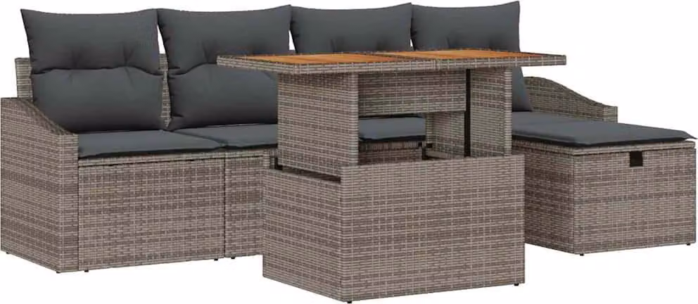 Set Divano da Giardino 6 pcs Grigio polyrattan