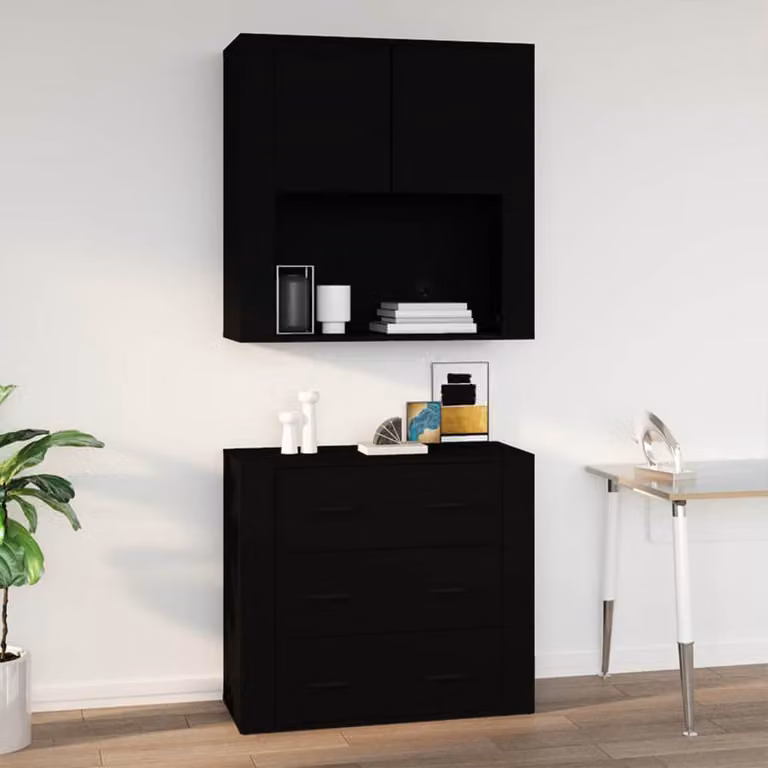 Mobile a parete vidaXL moderno in legno nero con ante a battente e ripiani interni L/P/H: 80 x 33 x 80 cm